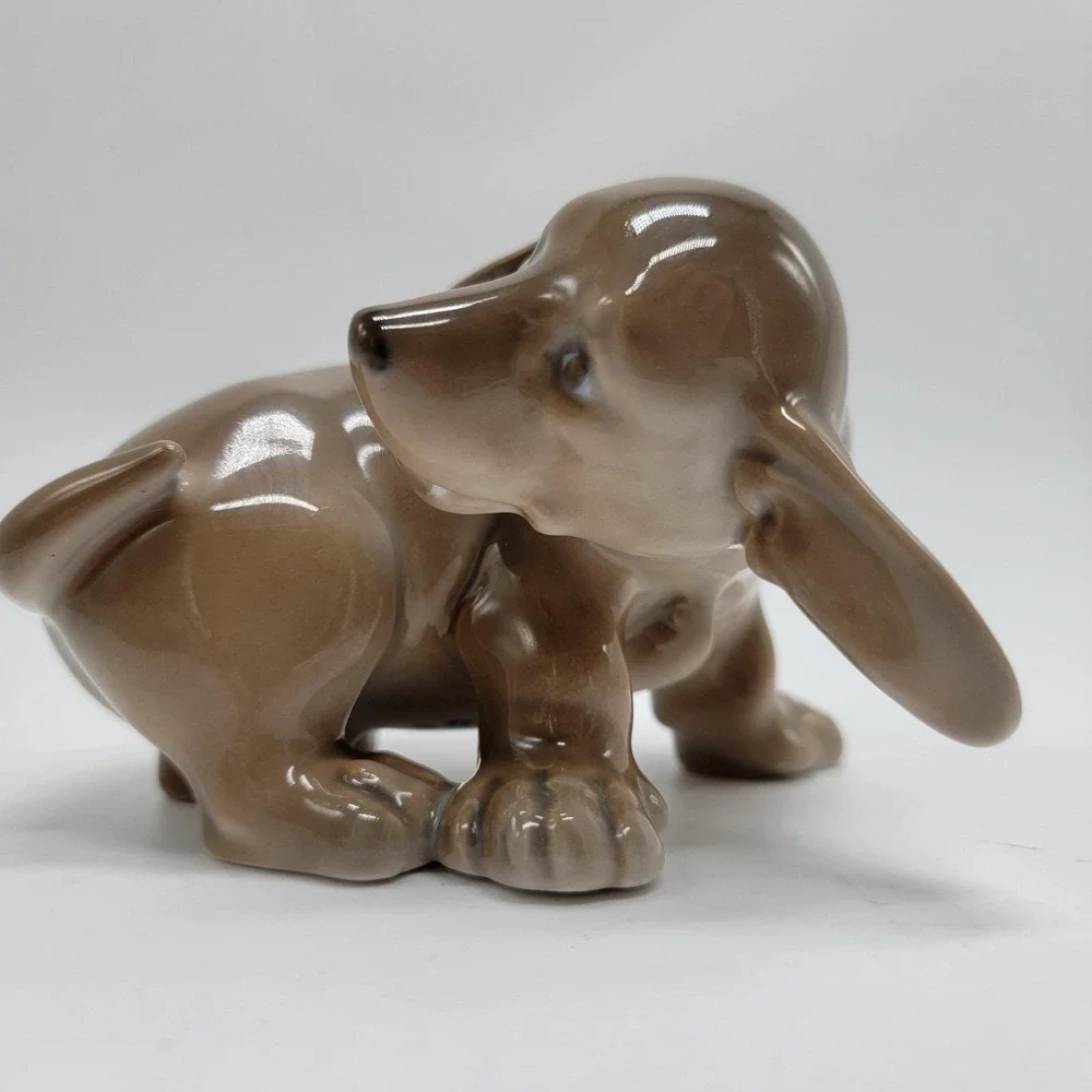 Royal Copenhagen 1407 / 1408 Dachshund Puppy Dogs Figurines Set Porcelain No Box